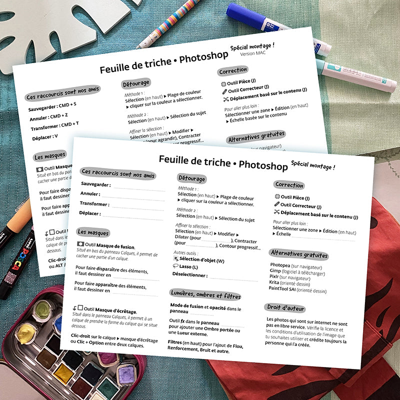 Feuille de triche pour s'habituer aux raccourcis de Photoshop. Spécial photo montage.