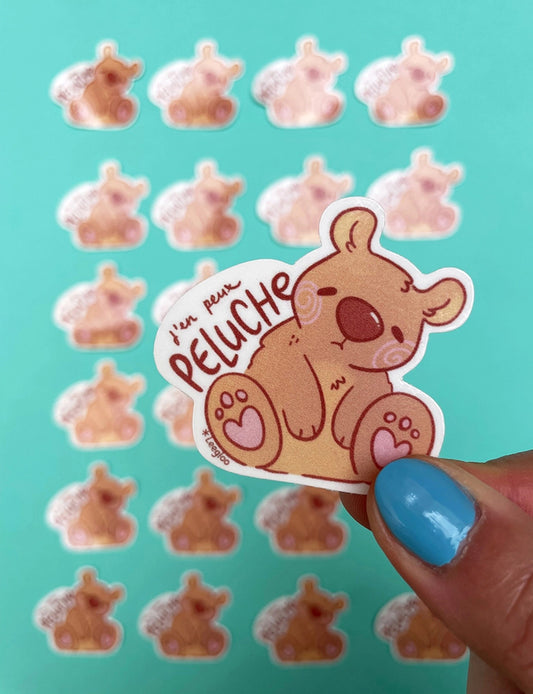 Autocollant français rigolo : une peluche fatiguée !