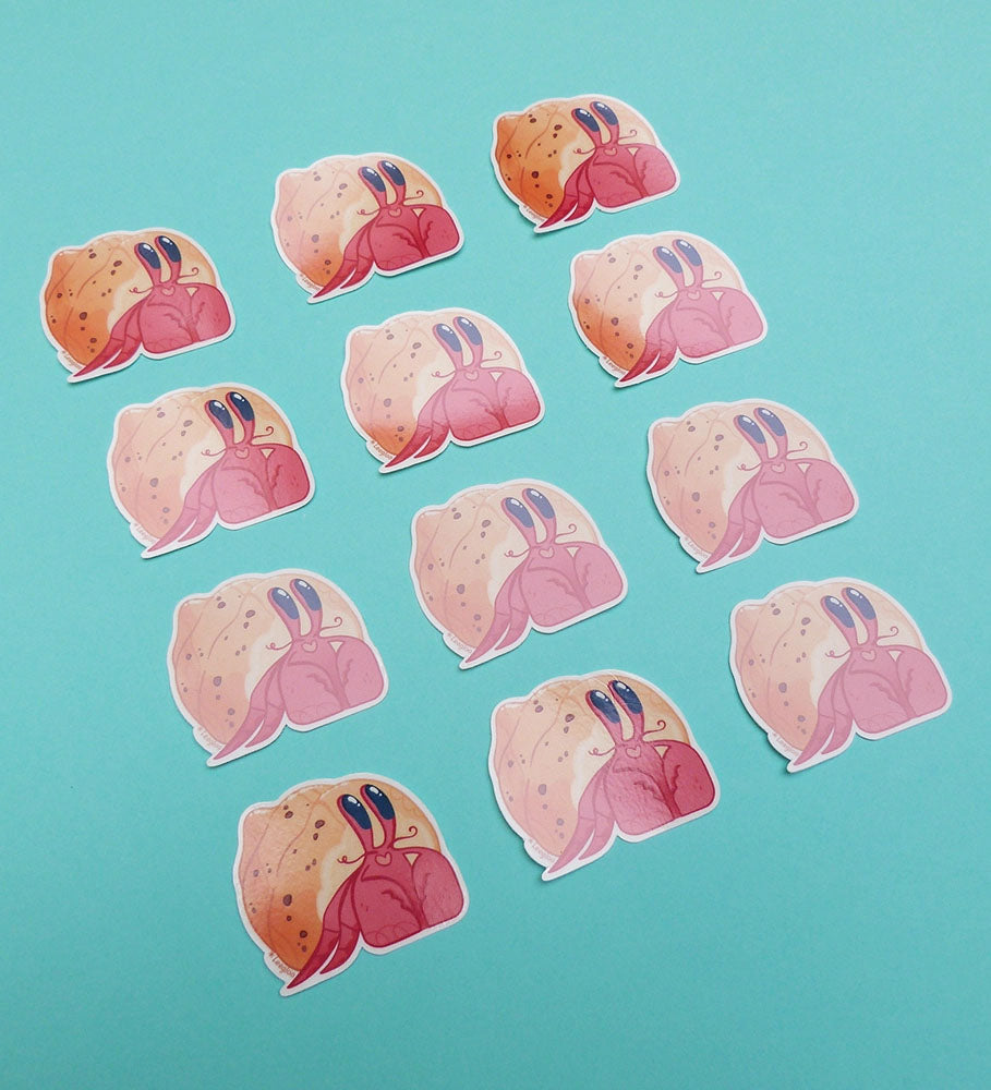 Bernard l'hermite transformé en brioche. Stickers fabriqués en France avec du vinyl recyclé.