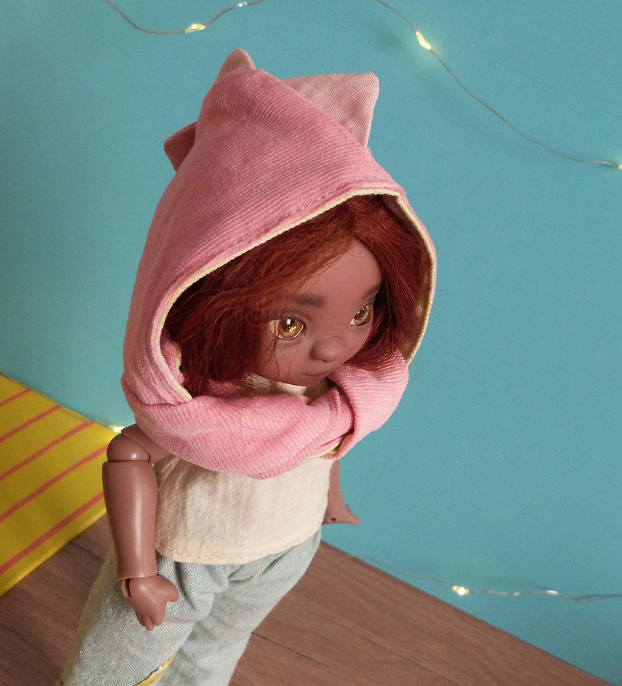 Dino scoodie, pink・5-6" BJD