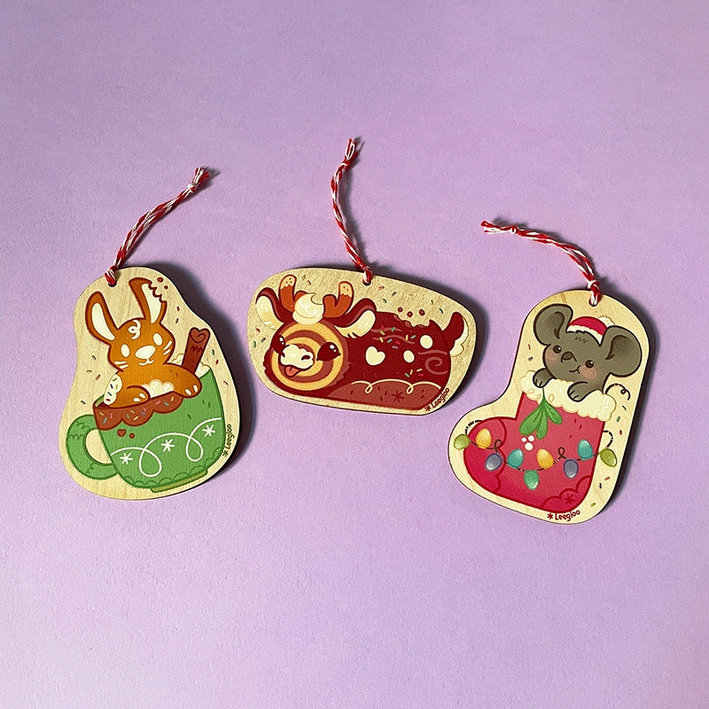 Reindeer, mouse or rabbit・Wooden Christmas tree ornament