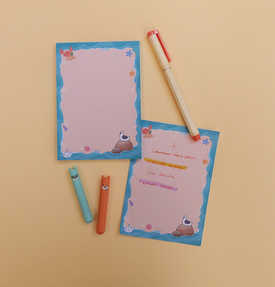 Bloc note mignon et rigolo à l'ambiance plage, pour y noter ses listes de vacances !