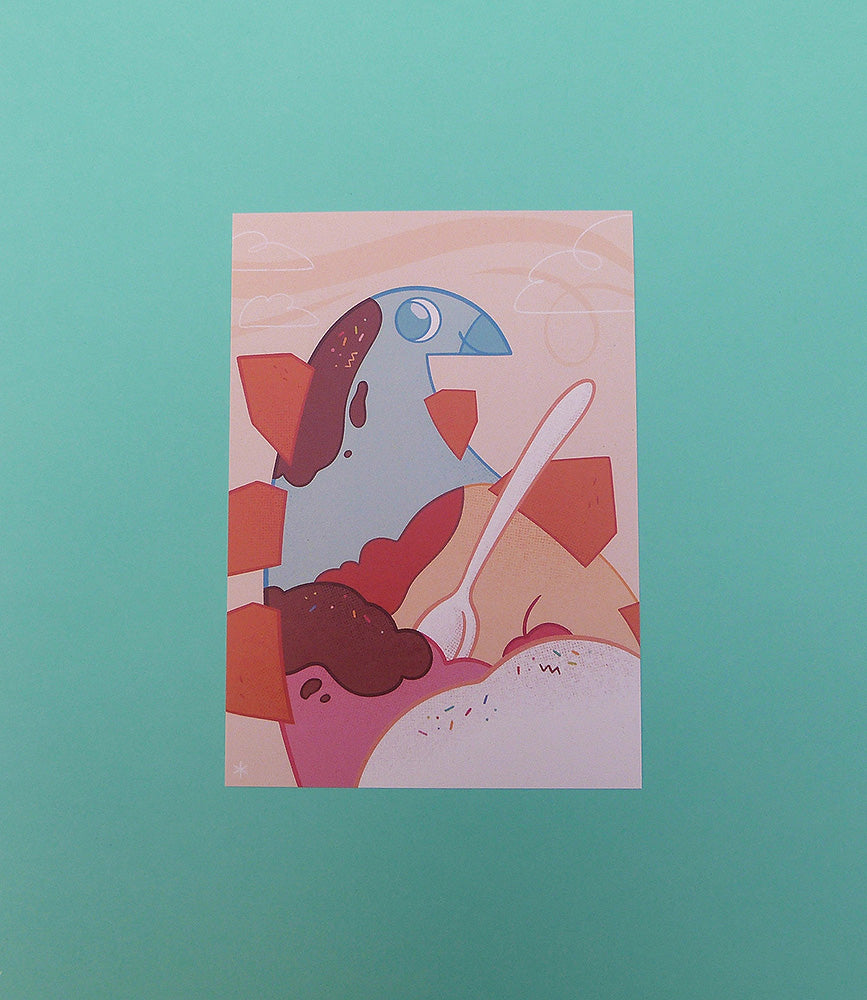 Illustration fun et colorées : Stégoglace. Un stégosaure mélangé à de la crème glacée.